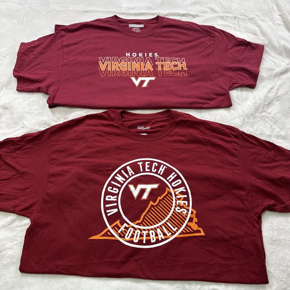Virginia Tech‎ Hokies T-Shirt MAROON Captivating NCAA Football Size  XL LOT OF 2